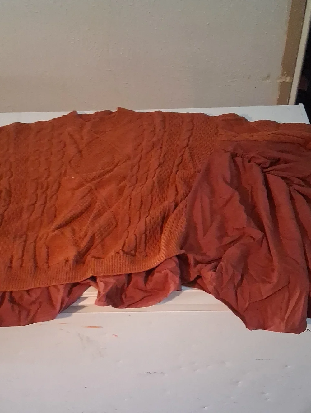Mixed Media Burnt Orange Cable Knit Sweater Top XXL NWT